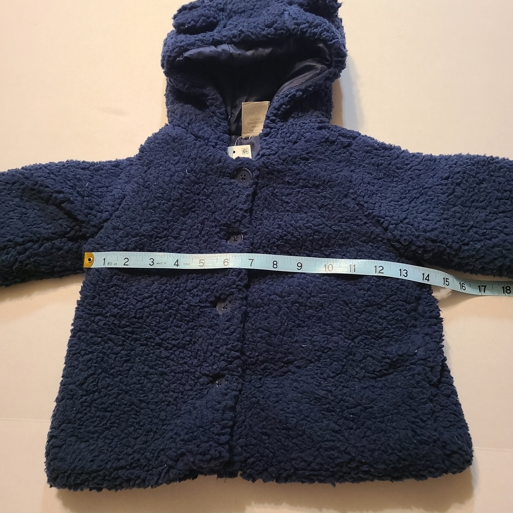 First Impressions Navy Blue Hooded Teddy Coat NWT 24 Months Fleece Button Front - Picture 7 of 10